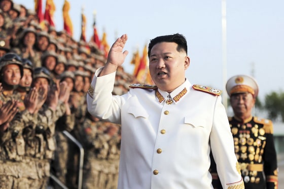 North Korean leader Kim Jong Un during a celebration of the 90th anniversary of the Korean People's Revolutionary Army in North Korea in 2022.