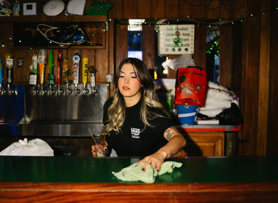 Natasha Armas at her bartending job at Bryson’s Irish Pub in Miami on July 31. 
