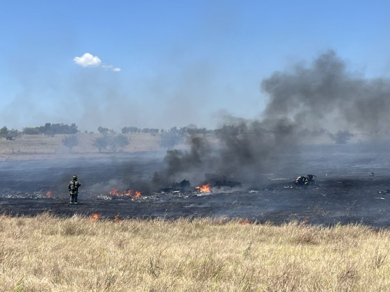 The scene of a helicopter crash in Salado, Texas on Aug. 12, 2026.