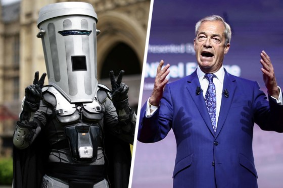 Image: combination of photos of Count Binface and Nigel Farage