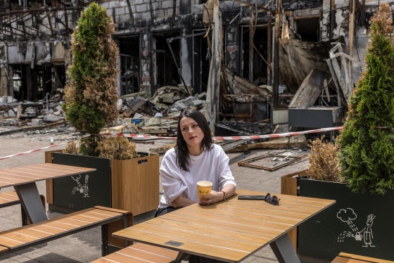 Zlatoslava Supruniuk outside the McDonald’s in the Lukianivka neighborhood of Kyiv on July 10.