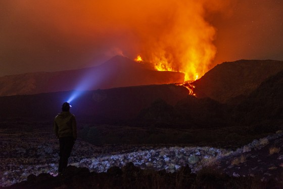 Mount Etna's eruptive phase in Sicily, Italy.