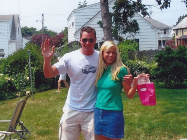 Newlyweds George and Jennifer Hagel Smith wave goodbye as they head off to catch a plane bound for their Mediterranean cruise.