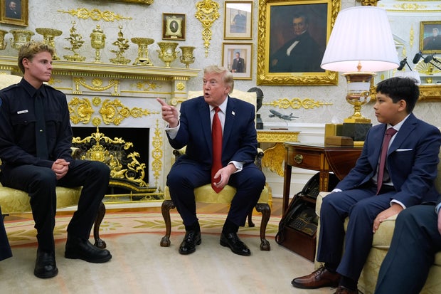 President Trump meets with Ryder Williams and Nathaniel Rai in the Oval Office on Monday, Aug. 17, 2026. 